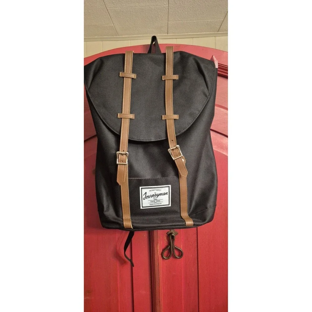 NWT Journeyman Bag Co Backpack Black Brown Buckle Laptop Bag Good Quality New